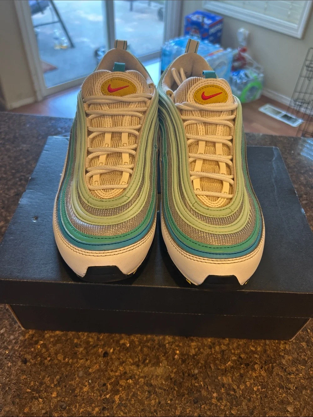 Nike air max 97 Men’s Sneakers - White with Green & Blue Stripes